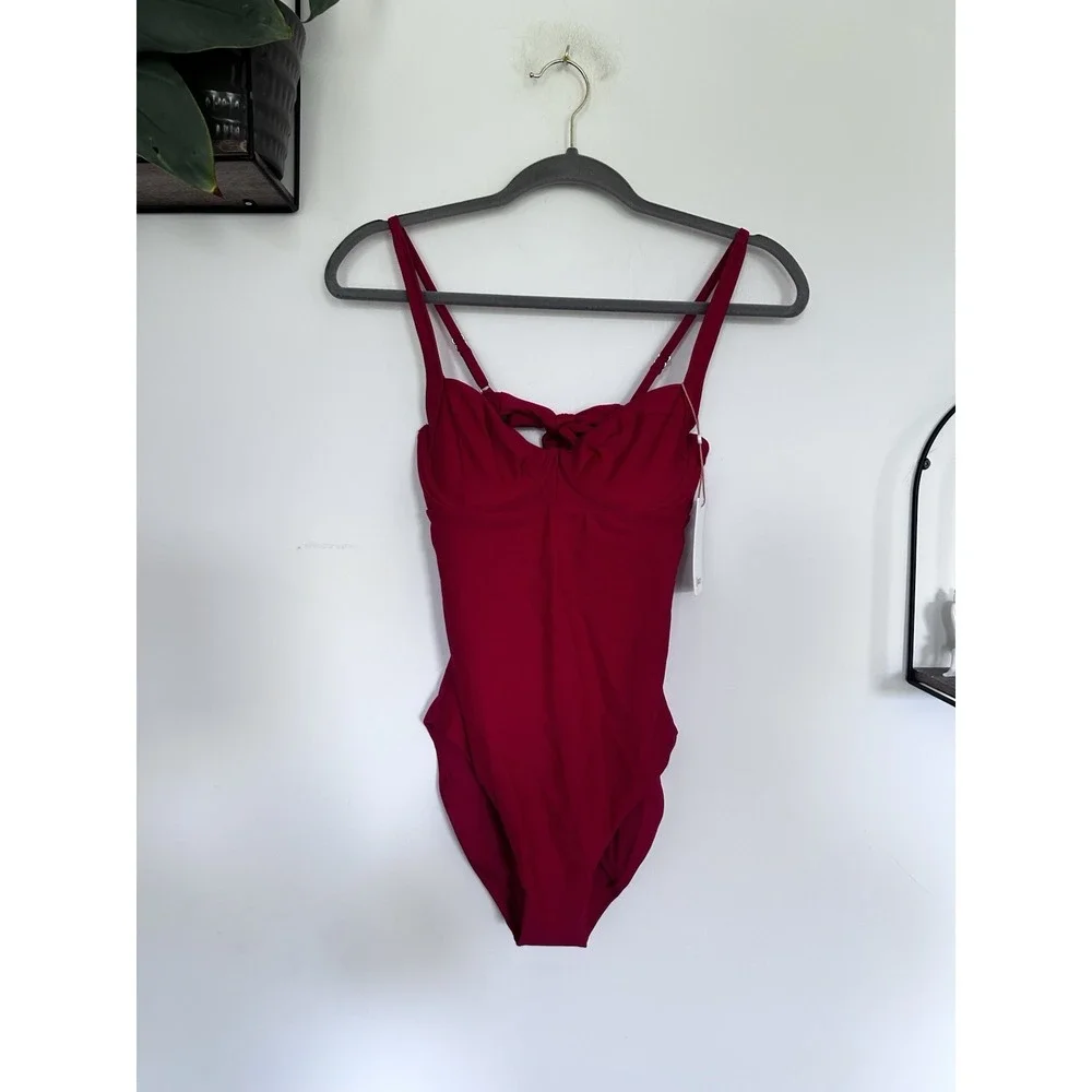 NWT Quince Cherry Red Italian Underwire One Piece Swimsuit Size Small